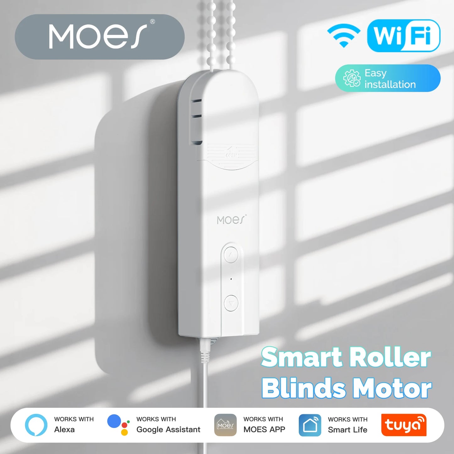 MOES Tuya WiFi Smart Shade Roller Blinds Motor Driver Electric Curtains Automation Pull Cord Chain String With Alexa Google Home