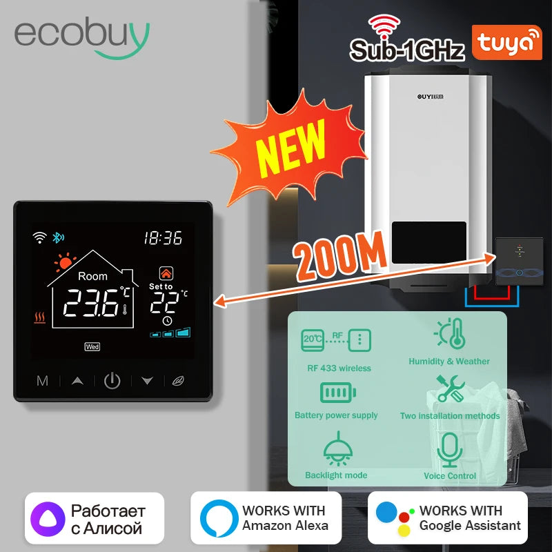 Tuya Smart Home Wifi Thermostat Wireless 433Mhz Gas Boiler Water Heating Temperature Controller Alexa Google Home Smart Life