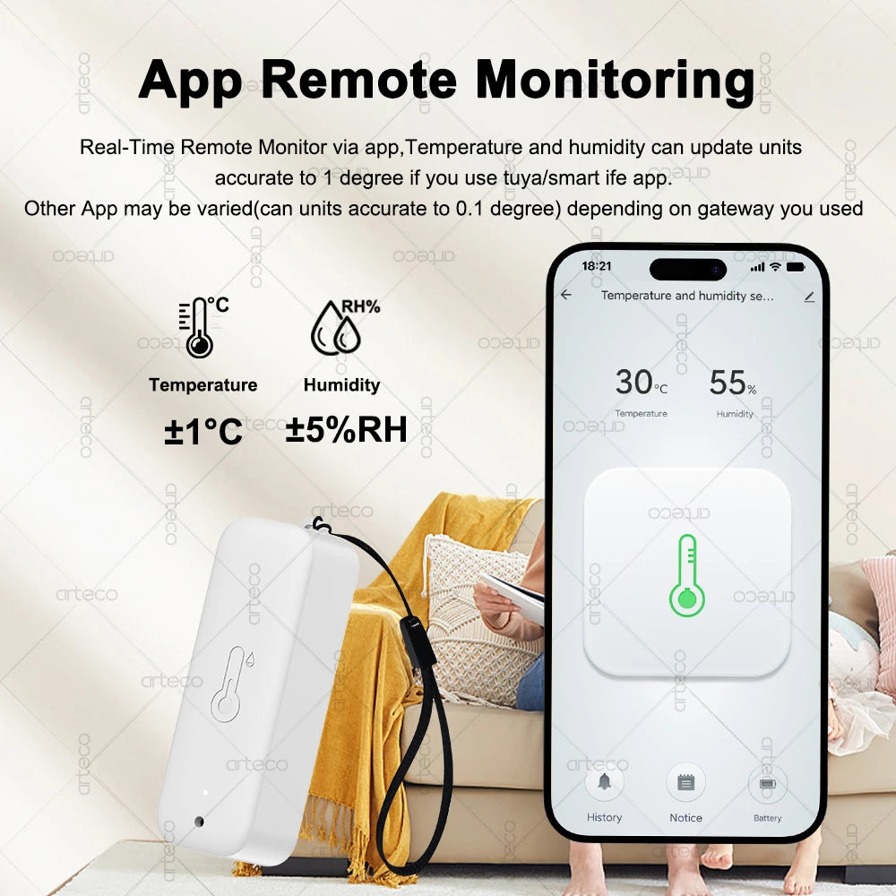 Zigbee 3.0 Temperature Humidity Sensor Thermometer Smart Life Works with Google Assistant Yandex Alice Z2M ,IP65 Waterproof+Rope