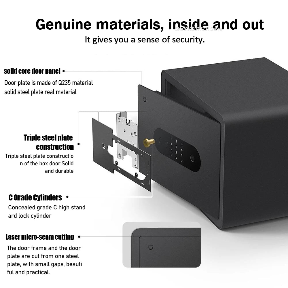 New MIJIA Smart Safe Deposit Box Fingerprint Unlock Work with Mijia App 65Mn Anti-Drilling Steel Plate Vibration Warning