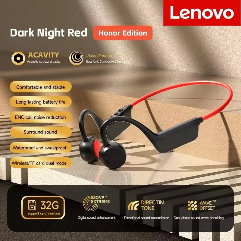 Lenovo Bone Conduction Headset Wireless Bluetooth 5.4 IPX8 Waterproof Swimming Sports Headphone  With Mic Exercise Fitness 2026