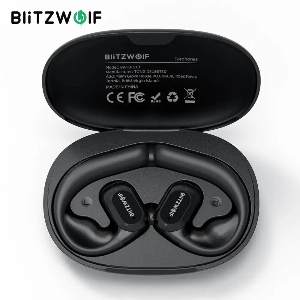 BlitzWolf BW-BTS10 OWS bluetooth Earbuds Bone Conduction Earphone with Mic Game Low Latency IPX8 Waterproof Open Ear Earhooks