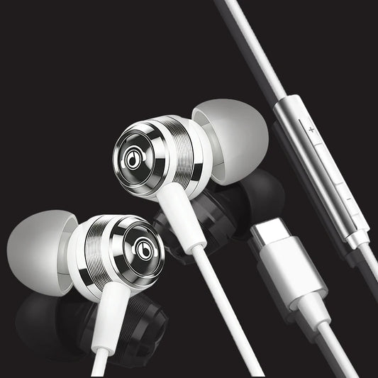 J109 Wired Earbuds Superior Sound Quality In-Ear Headphones with Type-C & 3.5mm Jack HiFi Stereo Metal Headphones with Mic