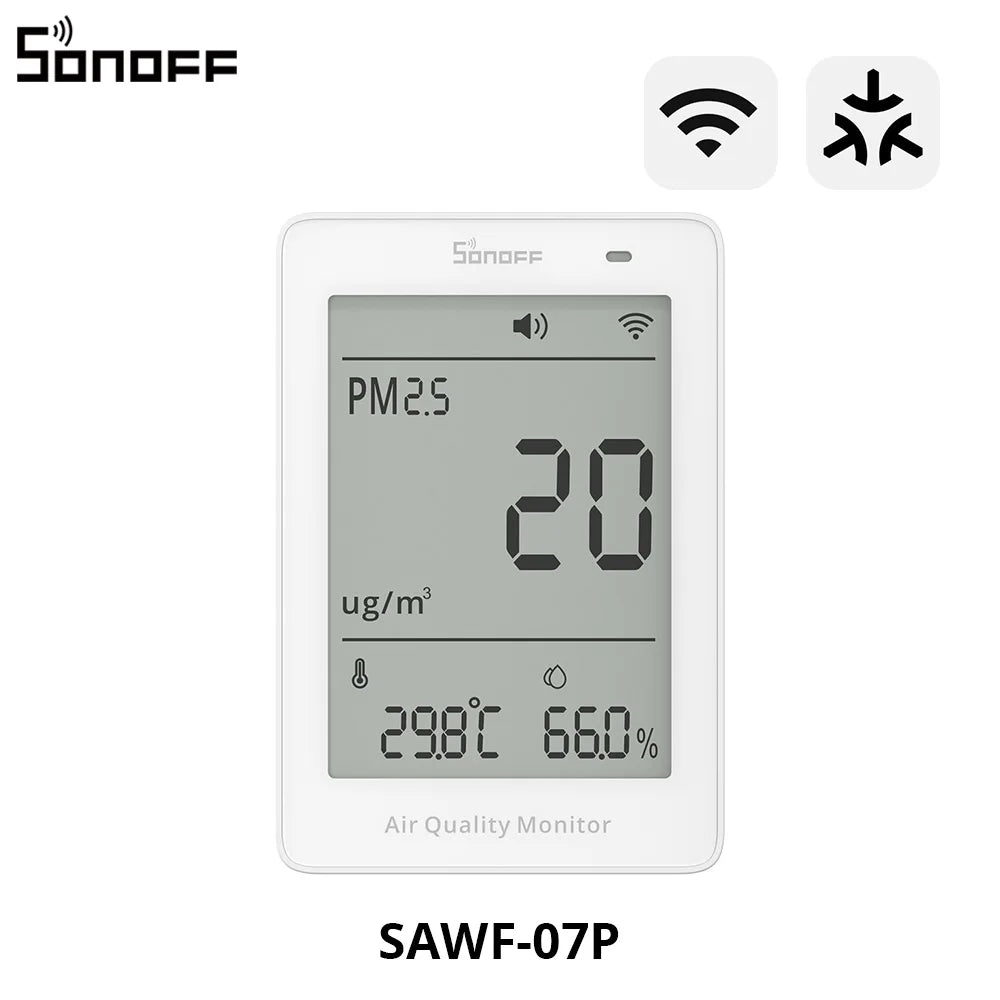 SONOFF AirGuard PM2.5/PM10 Matter Over Wifi Air Quality Monitor SAWF-07P 2-Second Updates Sound Light Alarm Temperature Humidity