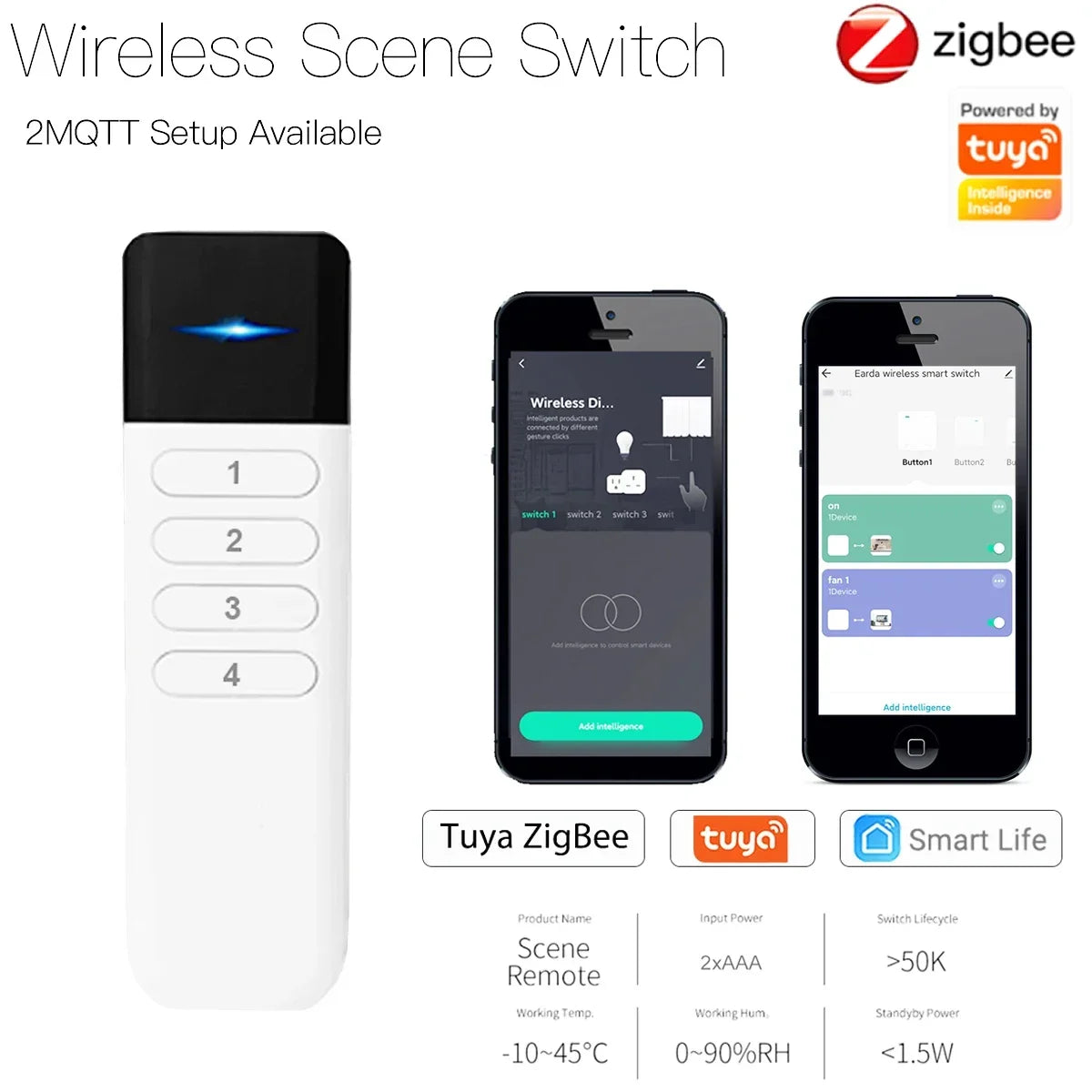 Tuya ZigBee Wireless Portable Remote Control 4 Zone LED Dimmer Smart Home Scene Control Switch Smart Life APP Fr Assistant 2MQTT