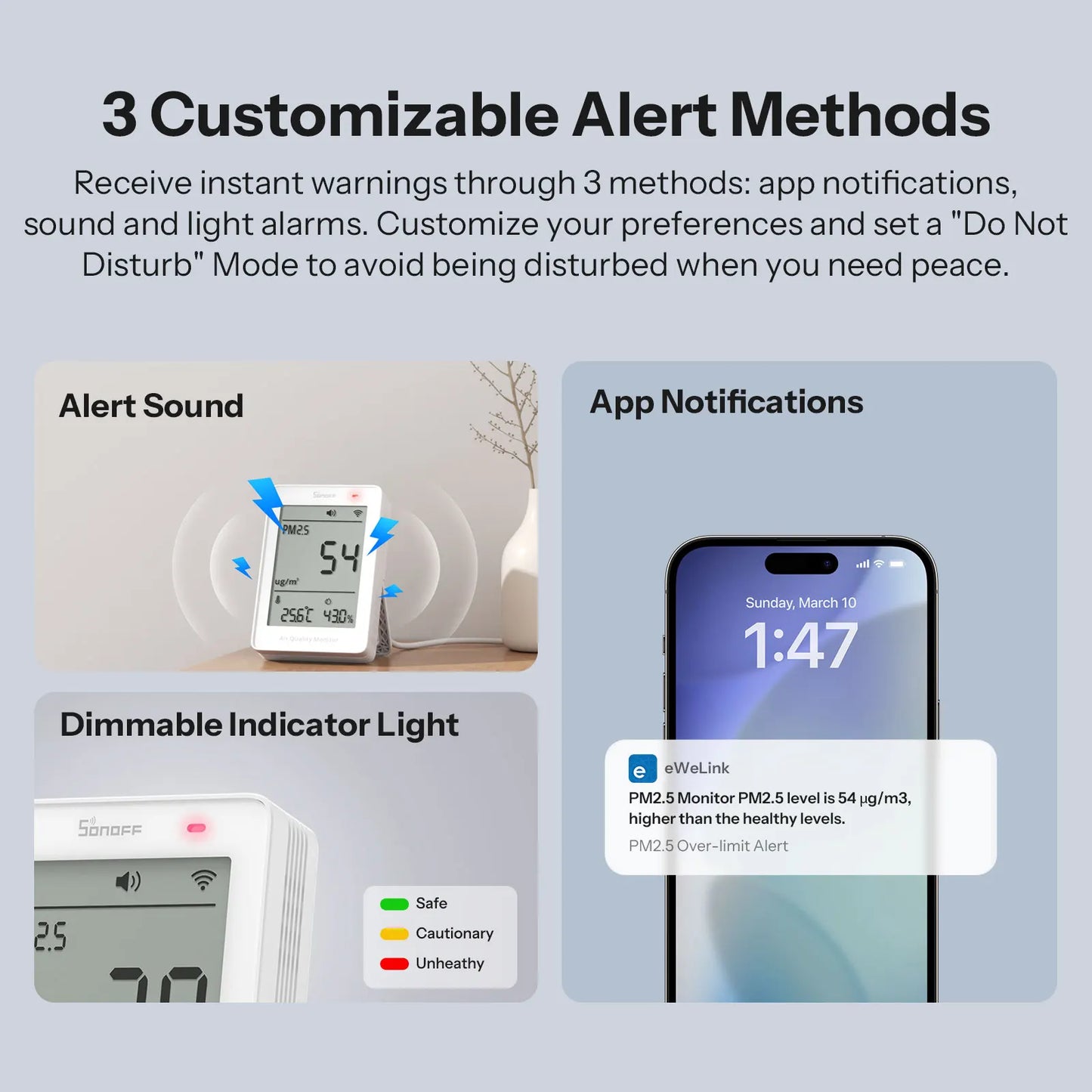 SONOFF AirGuard PM2.5/PM10 Matter Over Wifi Air Quality Monitor SAWF-07P 2-Second Updates Sound Light Alarm Temperature Humidity
