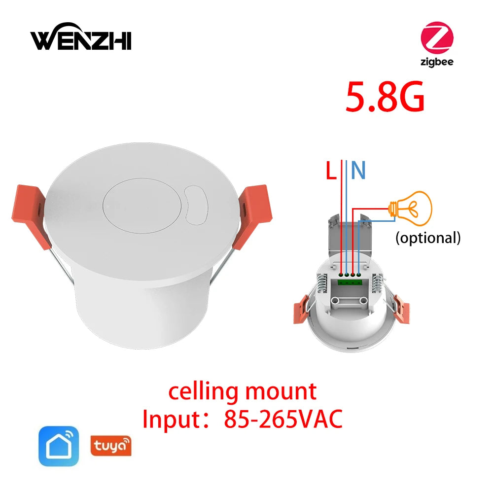 ZigBee/Wifi 5.8/24G MmWave Radar Human Presence Motion Sensor With 16A Relay Luminance Detection 110/220V Tuya Smart Life Home