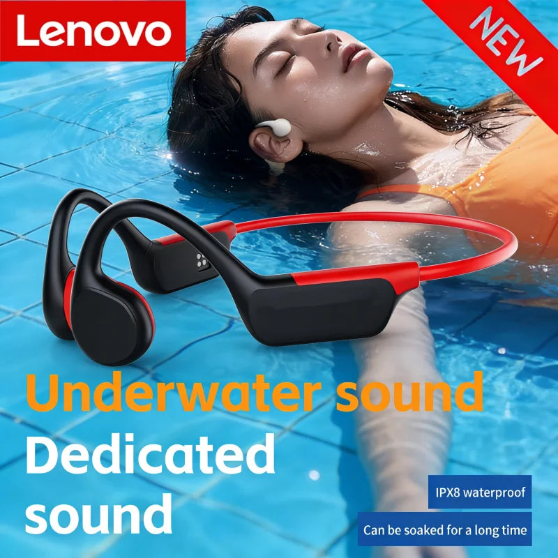 Lenovo Bone Conduction Headset Wireless Bluetooth 5.4 IPX8 Waterproof Swimming Sports Headphone  With Mic Exercise Fitness 2026
