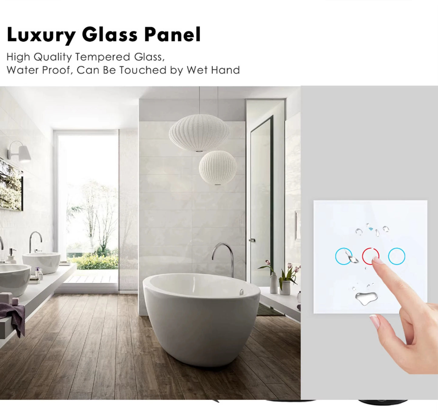 For TUYA Smart Switch Wifi RF433 White Touch Wall Switch EU Standard Timing No Neutral Wire Needed Alexa Google Home App Control