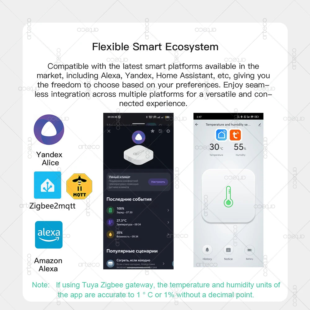 Zigbee 3.0 Temperature Humidity Sensor Thermometer Smart Life Works with Google Assistant Yandex Alice Z2M ,IP65 Waterproof+Rope