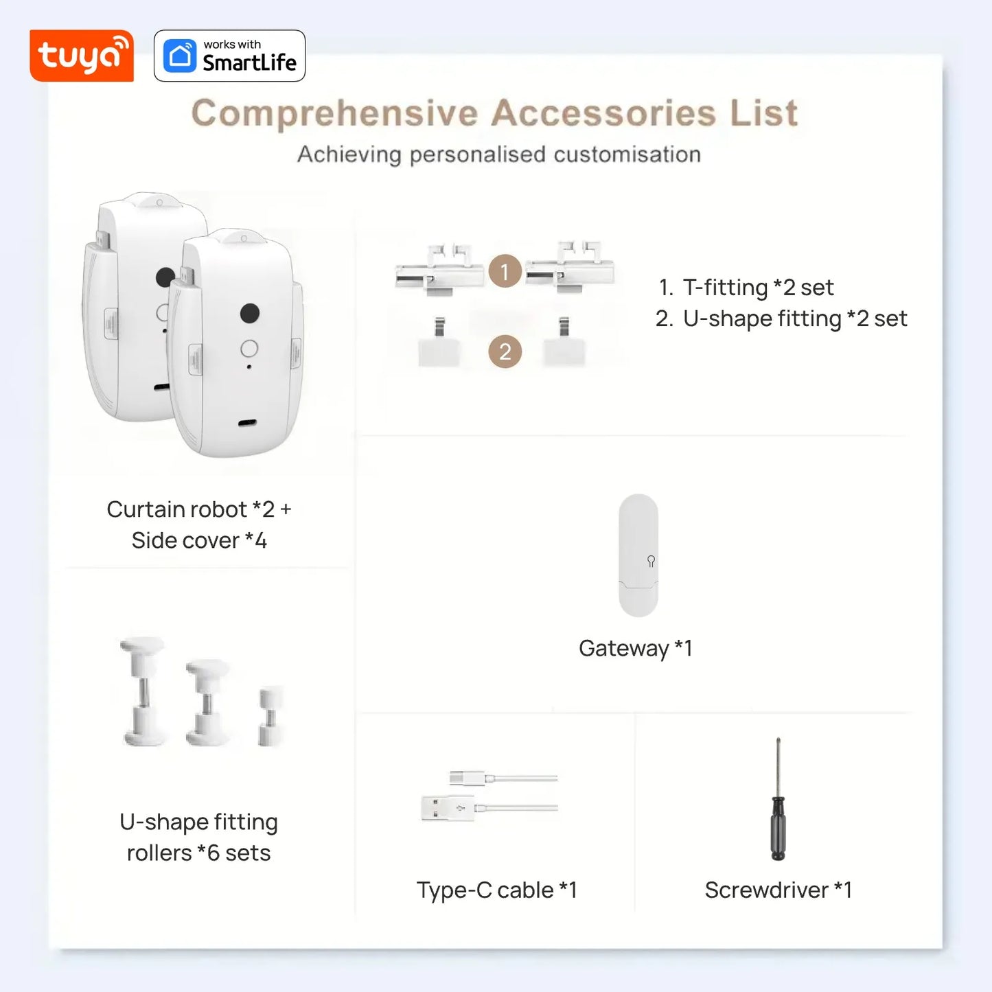 Tuya Smart Wi-Fi Curtain Robot T&U Rail w/Gateway Remote App&Voice Control（Alexa/Google）10M Track 8KG Double Open