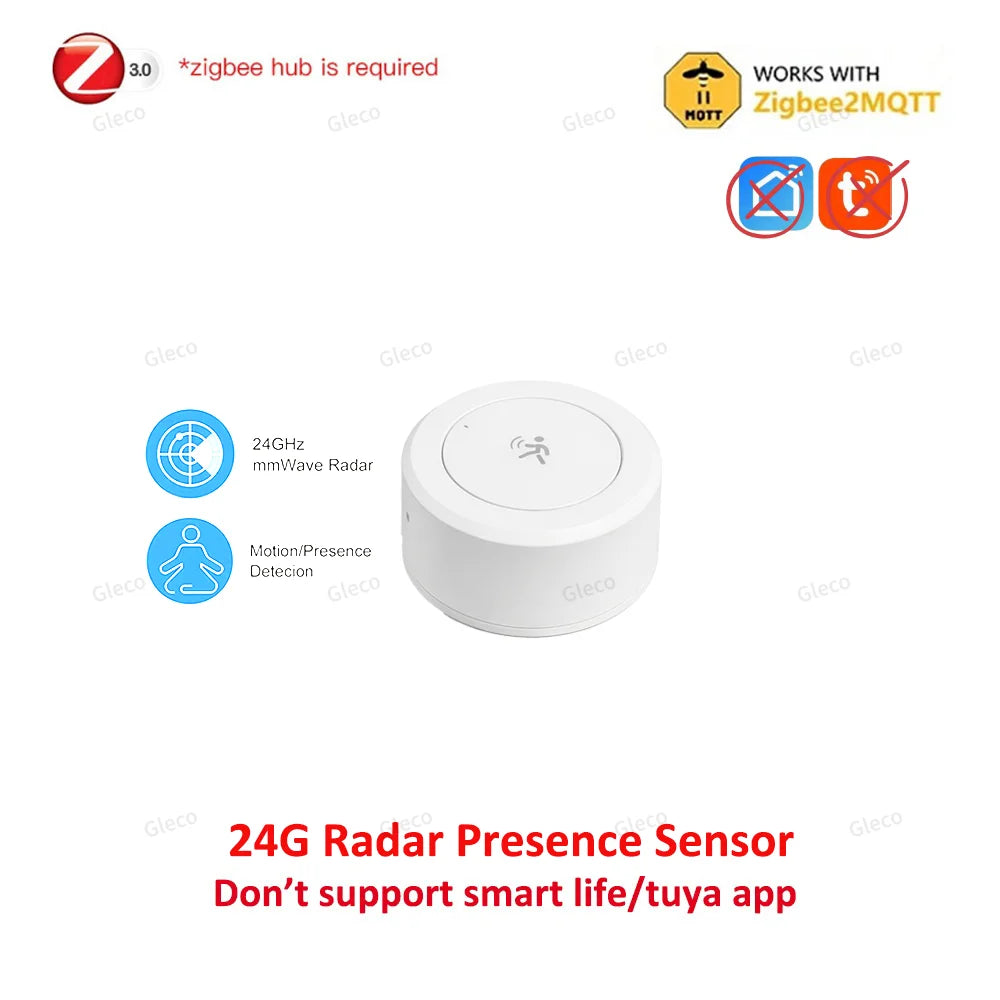 Zigbee 24G MmWave Human Presence Sensor Mini Radar Detector for Tuya Smart Home Smart Life Z2M PIR Motion Sensor Need Gateway