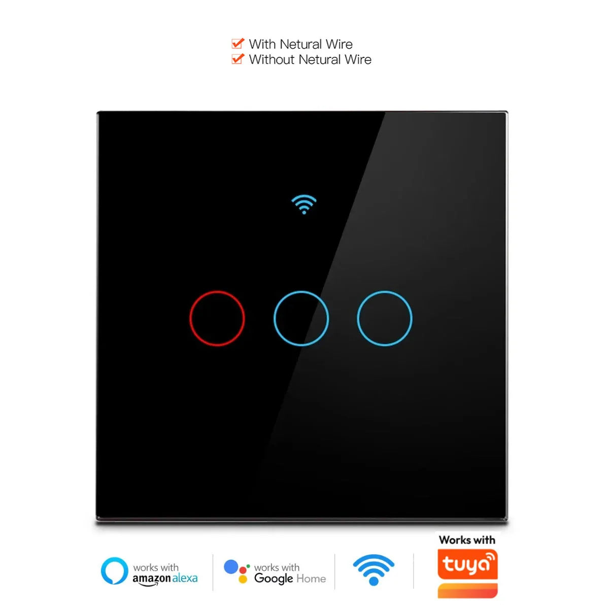 For TUYA Smart Switch Wifi RF433 White Touch Wall Switch EU Standard Timing No Neutral Wire Needed Alexa Google Home App Control