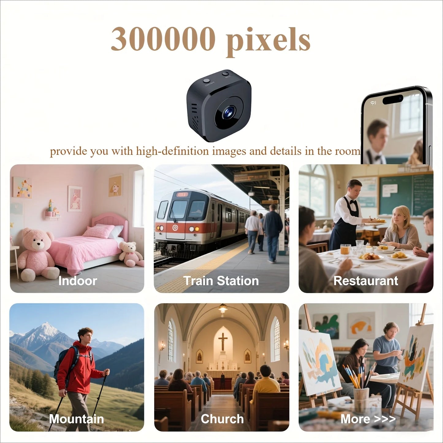 Security Camera 4K Mini Full Color Night Vision High Definition WiFi Monitor Waterproof Motion Detect Surveillance Smart Home