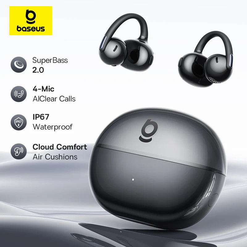 Baseus Bowie MC2 AIR Clip-on TWS Earbuds Ear Clips Wireless Earphones Bluetooth 6.0   Open earrings 4 Mic ENC Sports Headphone
