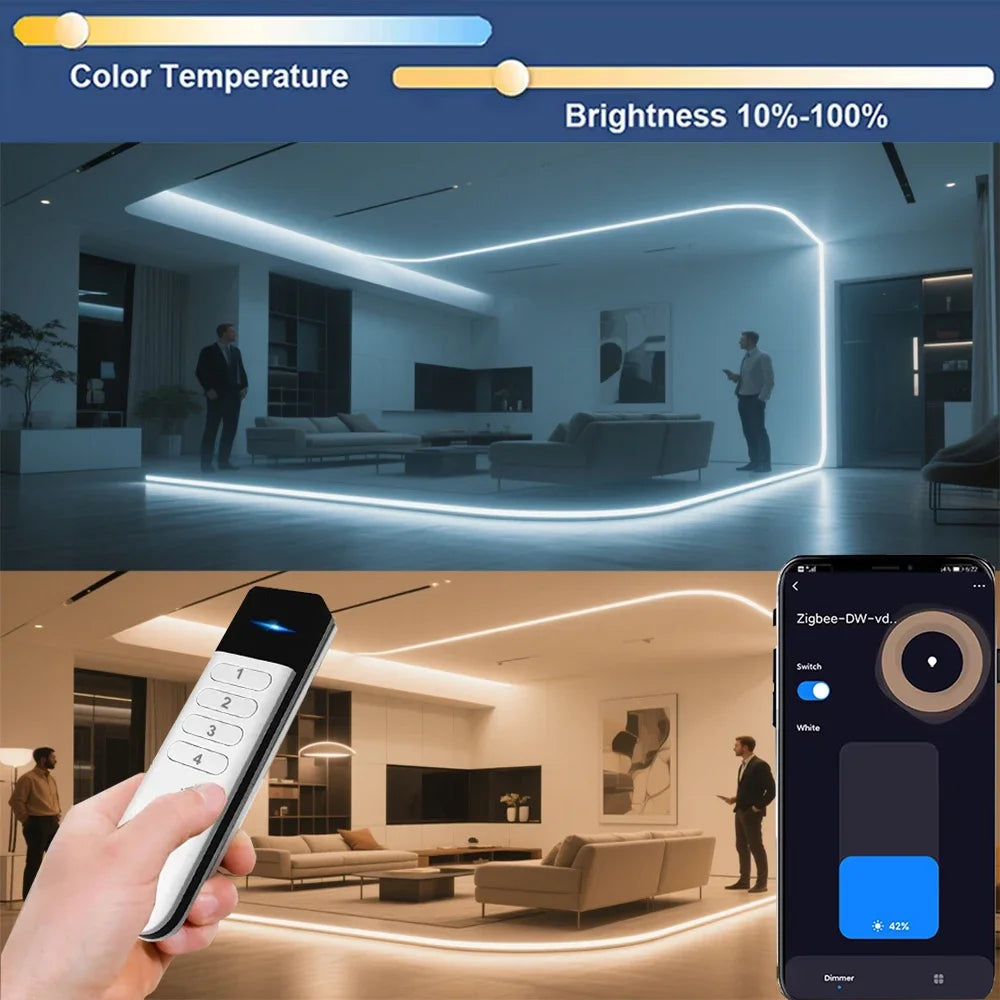 Tuya ZigBee Wireless Portable Remote Control 4 Zone LED Dimmer Smart Home Scene Control Switch Smart Life APP Fr Assistant 2MQTT