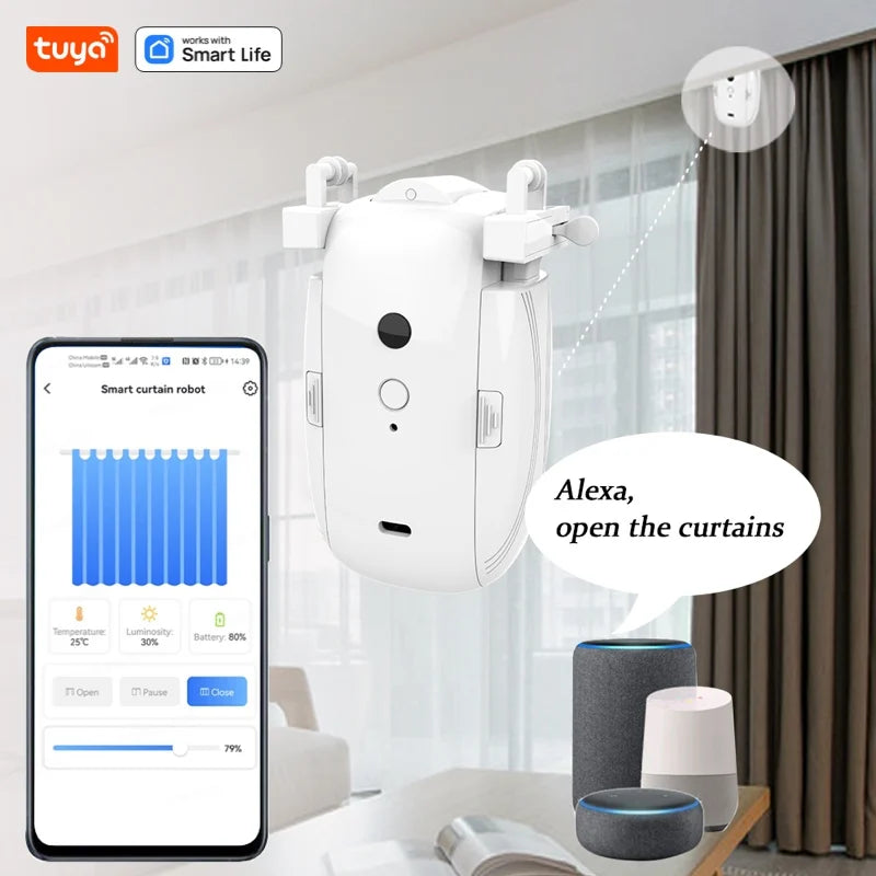 Tuya Smart Wi-Fi Curtain Robot T&U Rail w/Gateway Remote App&Voice Control（Alexa/Google）10M Track 8KG Double Open
