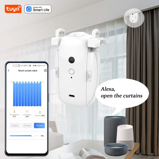 Tuya Smart Wi-Fi Curtain Robot T&U Rail w/Gateway Remote App&Voice Control（Alexa/Google）10M Track 8KG Double Open