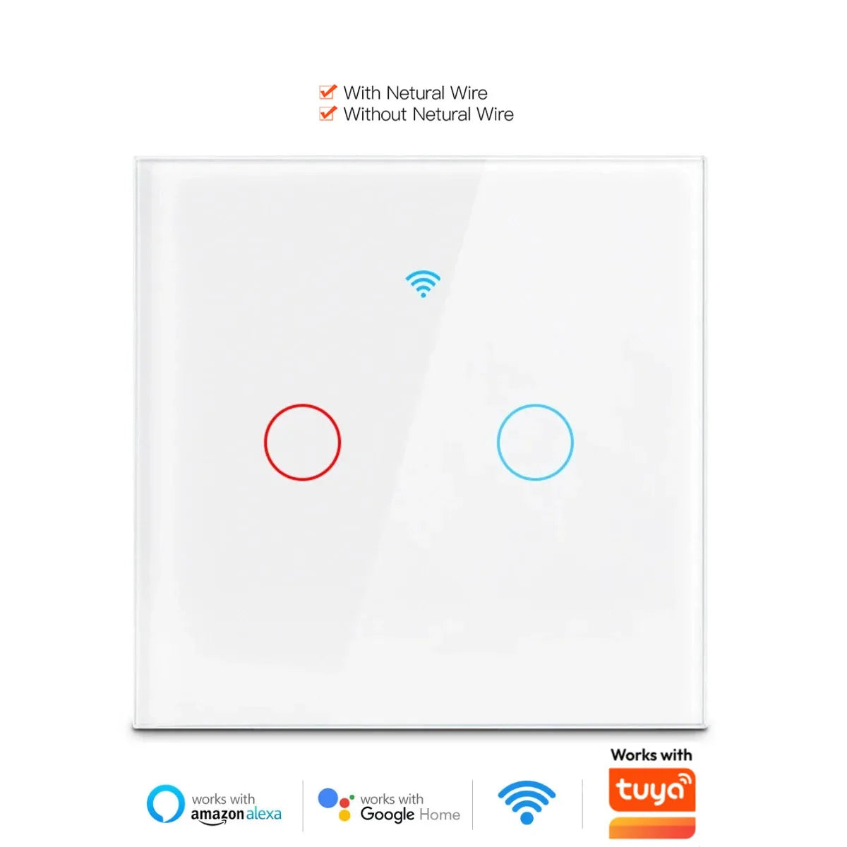 For TUYA Smart Switch Wifi RF433 White Touch Wall Switch EU Standard Timing No Neutral Wire Needed Alexa Google Home App Control