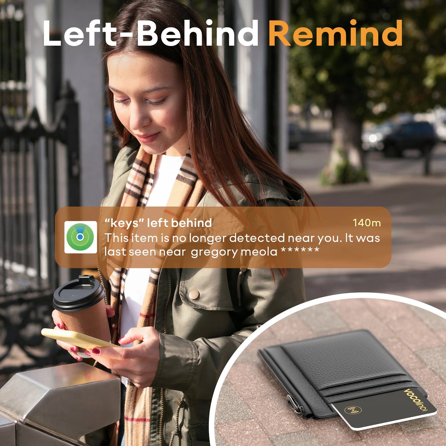 VOCOlinc Ultra-thin Wallet Tracker Card, Smart Tag Wallet Tracker, Bluetooth Pairing Find My Item Finder Anti-lost Alarm Locator