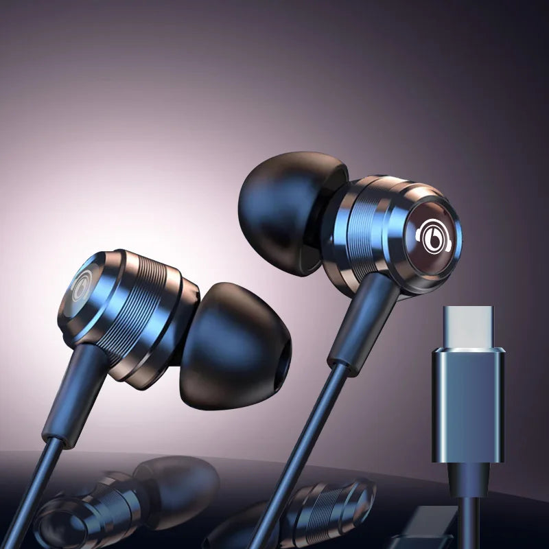J109 Wired Earbuds Superior Sound Quality In-Ear Headphones with Type-C & 3.5mm Jack HiFi Stereo Metal Headphones with Mic