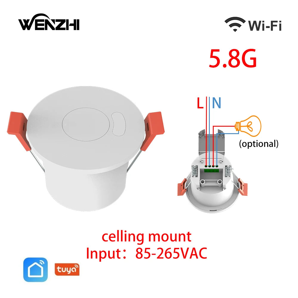 ZigBee/Wifi 5.8/24G MmWave Radar Human Presence Motion Sensor With 16A Relay Luminance Detection 110/220V Tuya Smart Life Home