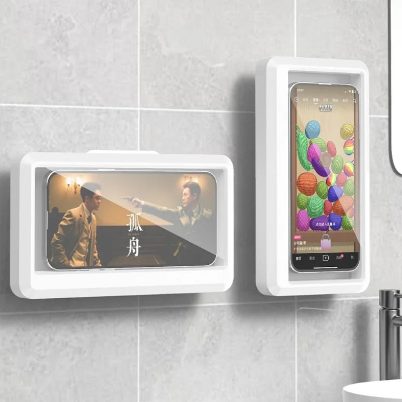 360° Rotation Waterproof Shower Phone Holder with Angle Adjustable, Wall Mounted Phone Holder for Bathroom Kitchen