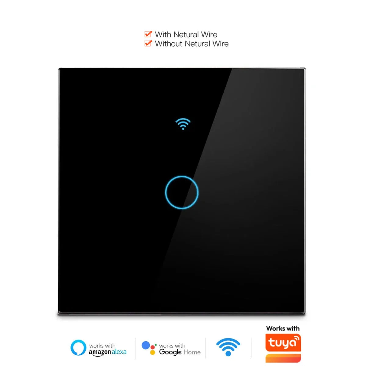 For TUYA Smart Switch Wifi RF433 White Touch Wall Switch EU Standard Timing No Neutral Wire Needed Alexa Google Home App Control