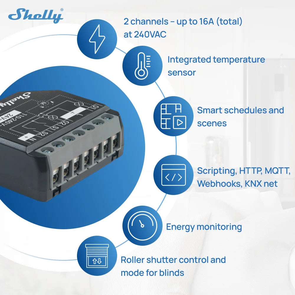 Shelly 2PM Gen4 Zigbee 2 Channel Smart Switch Matter Control Curtains Nlinds Power Metering Compatible Alexa Homekit Google Home