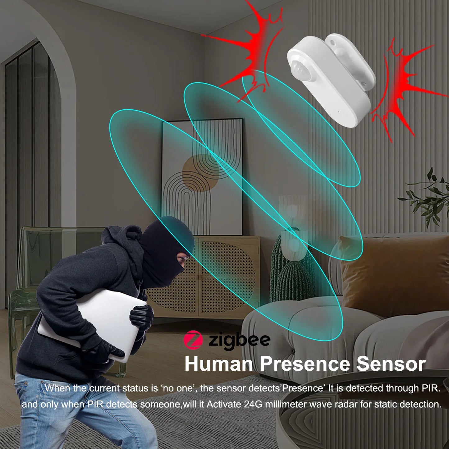 Zigbee Human Presence Detector ZG-204ZM,Luminance/Distance Detection,PIR Motion Sensor 24G Support Tuya Smart Life Z2mqtt