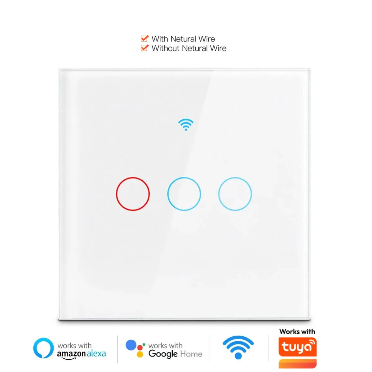 For TUYA Smart Switch Wifi RF433 White Touch Wall Switch EU Standard Timing No Neutral Wire Needed Alexa Google Home App Control