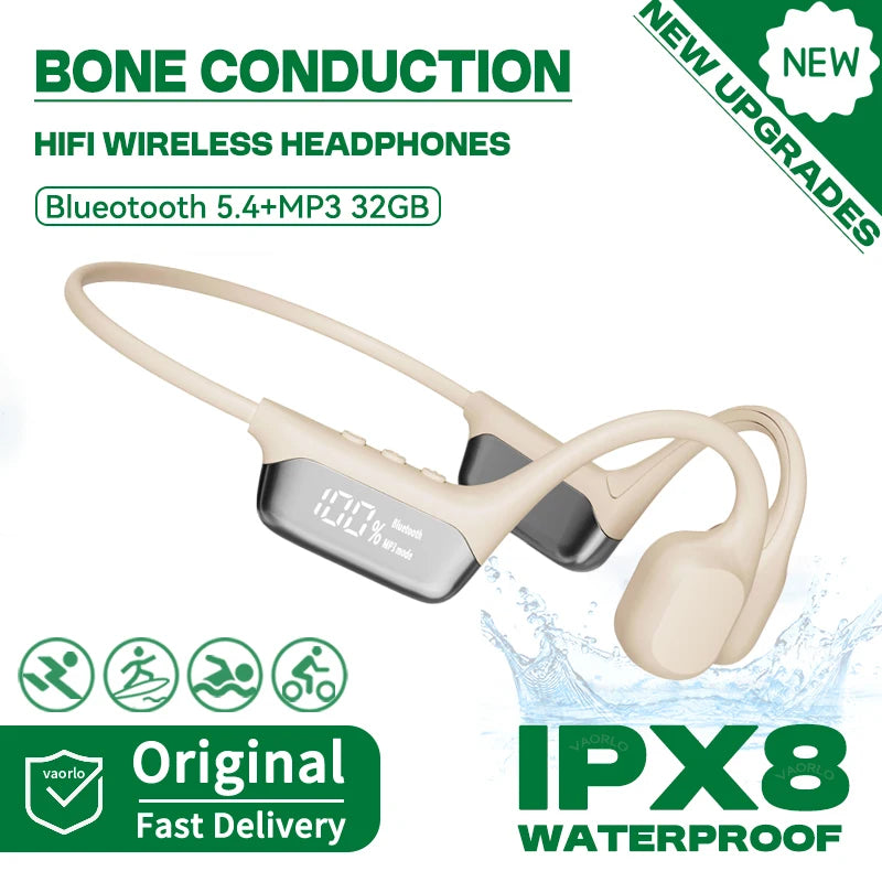 S10 Bluetooth 5.4 True Bone Conduction Headphone HIFI Music Headset 32GB MP3 Player LED Digital Display IPX8 Waterproof For Swim